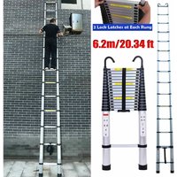 Teleskopleiter ausziehbar 6.2m Höhe Anlege- Klappleiter 150kg Belastbarkeit+Hook von DAY PLUS