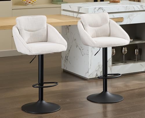 DAYALANE 360° Drehbar Barhocker 2er Set, Barstuhl Tresenhocker Höhenverstellbar Doppelschichtige Rückenlehne aus Leinen, Bar Stool für Küche Theke Bar Esszimmer Bistro Café, Beige von DAYALANE