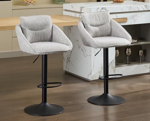 DAYALANE 360° Drehbar Barhocker 2er Set, Barstuhl Tresenhocker Höhenverstellbar Doppelschichtige Rückenlehne aus Leinen, Bar Stool für Küche Theke Bar Esszimmer Bistro Café, Grau von DAYALANE