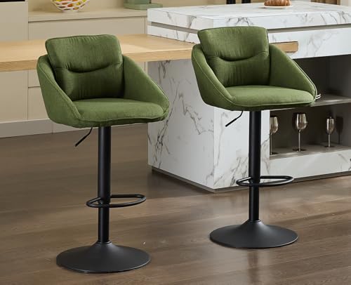 DAYALANE 360° Drehbar Barhocker 2er Set, Barstuhl Tresenhocker Höhenverstellbar Doppelschichtige Rückenlehne aus Leinen, Bar Stool für Küche Theke Bar Esszimmer Bistro Café, Grün von DAYALANE