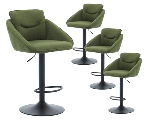 DAYALANE 360° Drehbar Barhocker 4er Set, Barstuhl Tresenhocker Höhenverstellbar Doppelschichtige Rückenlehne aus Leinen, Bar Stool für Küche Theke Bar Esszimmer Bistro Café, Grün von DAYALANE