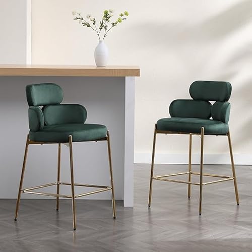 DAYALANE Barhocker 2er Set, Barstühle Küchenstühle mit Metallgestell Tresenhocker aus Samt, Gebogene Rückenlehne, Bistrohocker für Bistro Esszimmer und Bar, Grün von DAYALANE