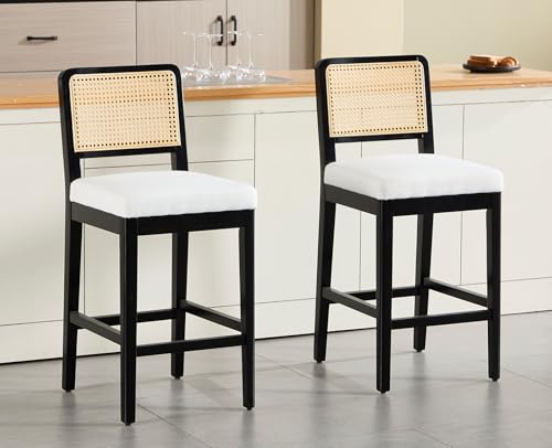 DAYALANE Barhocker 2er Set, Barstühle Küchenstühle mit Rattan Rückenlehne, Hochstuhl mit Holzbeinen aus Leinen, Moderner Bar Stool für Theke Küche Bistro Café Esszimmer, Beige DAYALANE Barhocker 2er Set, Barstühle Küchenstühle mit Rattan Rückenlehne, Hochstuhl mit Holzbeinen aus Leinen, Moderner Bar Stool für Theke Küche Bistro Café Esszimmer, Beige von DAYALANE
