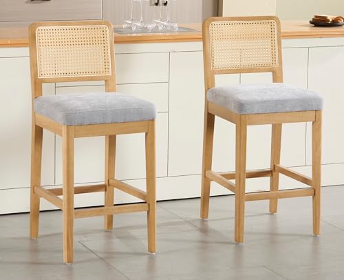 DAYALANE Barhocker 2er Set, Barstühle Küchenstühle mit Rattan Rückenlehne, Hochstuhl mit Holzbeinen aus Leinen, Moderner Bar Stool für Theke Küche Bistro Café Esszimmer, Grau DAYALANE Barhocker 2er Set, Barstühle Küchenstühle mit Rattan Rückenlehne, Hochstuhl mit Holzbeinen aus Leinen, Moderner Bar Stool für Theke Küche Bistro Café Esszimmer, Grau von DAYALANE