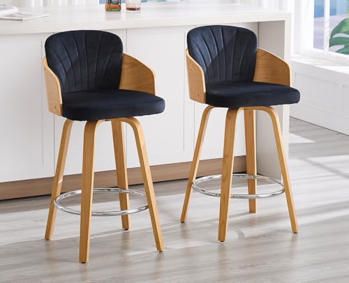 DAYALANE Barhocker 2er Set, Barstühle mit Holzbeinen Gepolsterte Küchenhocker mit Armlehnstuhl Rückenlehne aus Samt, Moderner Bar Stool für Esszimmer Küche Bistro Café Theke, Schwarz DAYALANE Barhocker 2er Set, Barstühle mit Holzbeinen Gepolsterte Küchenhocker mit Armlehnstuhl Rückenlehne aus Samt, Moderner Bar Stool für Esszimmer Küche Bistro Café Theke, Schwarz von DAYALANE