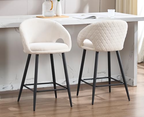 DAYALANE Barhocker 2er Set, Barstühle mit Rückenlehne Gepolsterte Küchenhocker mit Metallgestell aus Chenille, Moderner Bar Stool für Theke Küche Bistro Café Esszimmer, Beige von DAYALANE