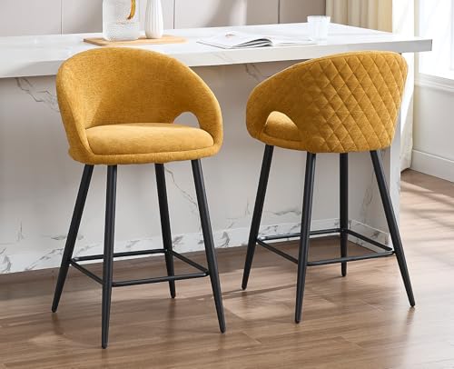 DAYALANE Barhocker 2er Set, Barstühle mit Rückenlehne Gepolsterte Küchenhocker mit Metallgestell aus Chenille, Moderner Bar Stool für Theke Küche Bistro Café Esszimmer, Gelb von DAYALANE