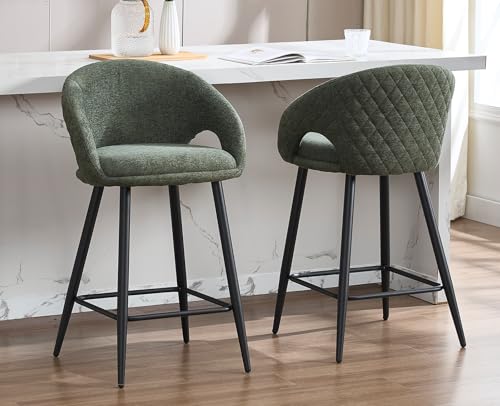 DAYALANE Barhocker 2er Set, Barstühle mit Rückenlehne Gepolsterte Küchenhocker mit Metallgestell aus Chenille, Moderner Bar Stool für Theke Küche Bistro Café Esszimmer, Grün von DAYALANE