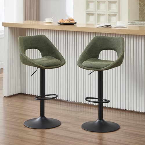 DAYALANE 360°Drehbar Barhocker 2er Set, Barstuhl Hochstuhl PU Kunstleder Höhenverstellbar mit Rückenlehne, Moderner Bar Stool für Esszimmer Küche Bistro Theke, Grün von DAYALANE