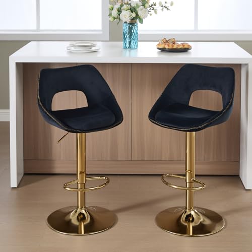 DAYALANE 360°Drehbar Barhocker 2er Set, Barstuhl Hochstuhl Samt Höhenverstellbar mit Rückenlehne, Moderner Bar Stool für Esszimmer Küche Bistro Theke, Schwarz von DAYALANE