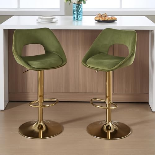 DAYALANE 360°Drehbar Barhocker 2er Set, Barstuhl Hochstuhl Samt Höhenverstellbar mit Rückenlehne, Moderner Bar Stool für Esszimmer Küche Bistro Theke, Grün von DAYALANE