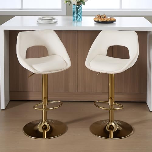 DAYALANE 360°Drehbar Barhocker 2er Set, Barstuhl Hochstuhl Samt Höhenverstellbar mit Rückenlehne, Moderner Bar Stool für Esszimmer Küche Bistro Theke, Weiß von DAYALANE
