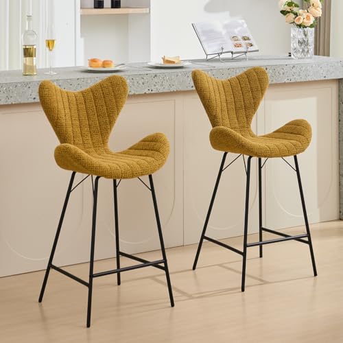 DAYALANE Barhocker 2er Set, Moderne Barstühle Küchenhocker mit Metallbeinen aus Chenille, Bar Stool mit Stepp-Rückenlehne für Theke Küche Bistro Café Esszimmer Wohnzimmer, Gelb von DAYALANE