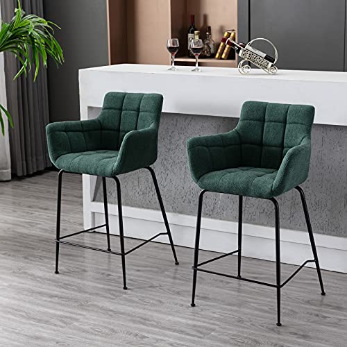 DAYALANE Barhocker 2er Set, Moderne Barstuhl mit Metallfüßen Dickem Sitzpolster aus Frottee, Bar Stool mit Gebogene Rückenlehne für Theke Küche Bistro Café Esszimmer, Grün von DAYALANE