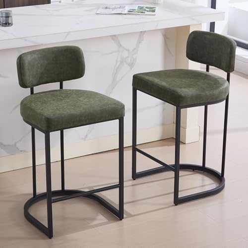 DAYALANE Barhocker 2er Set, Moderne Barstuhl mit Metallfüßen Dickes Sitzpolster aus PU Kunstleder, Küchenhocker Bar Stool mit Rückenlehne für Theke Küche Bistro Café Esszimmer, Grün von DAYALANE