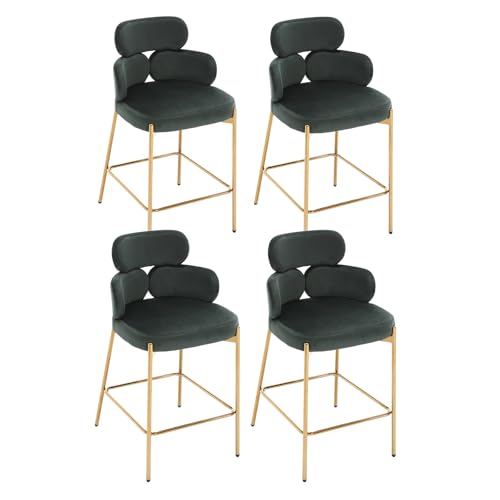DAYALANE Barhocker 4er Set, Barstühle Küchenstühle mit Metallgestell Tresenhocker aus Samt, Gebogene Rückenlehne, Bistrohocker für Bistro Esszimmer und Bar, Grün von DAYALANE