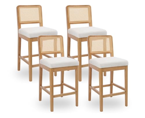 DAYALANE Barhocker 4er Set, Barstühle Küchenstühle mit Rattan Rückenlehne, Hochstuhl mit Holzbeinen aus Leinen, Moderner Bar Stool für Theke Küche Bistro Café Esszimmer, Weiß DAYALANE Barhocker 4er Set, Barstühle Küchenstühle mit Rattan Rückenlehne, Hochstuhl mit Holzbeinen aus Leinen, Moderner Bar Stool für Theke Küche Bistro Café Esszimmer, Weiß von DAYALANE