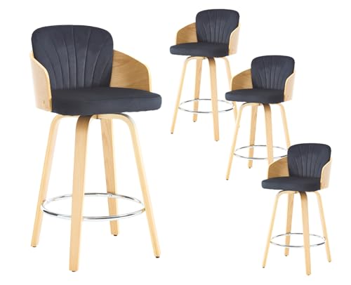DAYALANE Barhocker 4er Set, Barstühle mit Holzbeinen Gepolsterte Küchenhocker mit Armlehnstuhl Rückenlehne aus Samt, Moderner Bar Stool für Esszimmer Küche Bistro Café Theke, Schwarz von DAYALANE