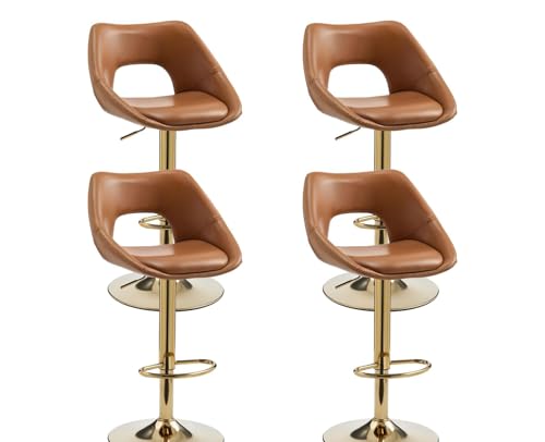 DAYALANE 360°Drehbar Barhocker 4er Set, Barstuhl Hochstuhl PU Kunstleder Höhenverstellbar mit Rückenlehne, Moderner Bar Stool für Esszimmer Küche Bistro Theke, Hellbraun von DAYALANE