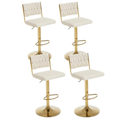 DAYALANE Barhocker 4er Set, Drehbar Barstuhl mit Gewebte Lehne und Fußstütze, Höhenverstellbar Küchenhocker aus Samt, für Theke Küche Esszimmer Hausbar, Beige von DAYALANE