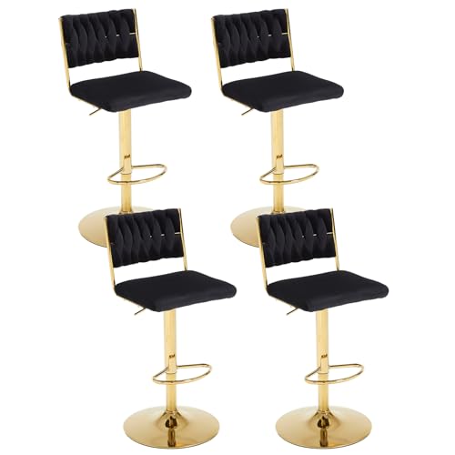 DAYALANE Barhocker 4er Set, Drehbar Barstuhl mit Gewebte Lehne und Fußstütze, Höhenverstellbar Küchenhocker aus Samt, für Theke Küche Esszimmer Hausbar, Schwarz von DAYALANE