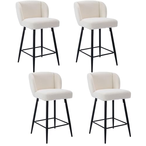 DAYALANE Barhocker 4er Set, Moderne Barstuhl mit Metallfüßen Dickem Sitzpolster aus Kunstfell, Bar Stool mit Gebogene Rückenlehne für Theke Küche Bistro Café Esszimmer, Weiß DAYALANE Barhocker 4er Set, Moderne Barstuhl mit Metallfüßen Dickem Sitzpolster aus Kunstfell, Bar Stool mit Gebogene Rückenlehne für Theke Küche Bistro Café Esszimmer, Weiß von DAYALANE