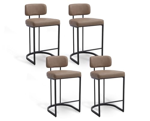 DAYALANE Barhocker 4er Set, Moderne Barstuhl mit Metallfüßen Dickes Sitzpolster aus PU Kunstleder, Küchenhocker Bar Stool mit Rückenlehne für Theke Küche Bistro Café Esszimmer, Khaki DAYALANE Barhocker 4er Set, Moderne Barstuhl mit Metallfüßen Dickes Sitzpolster aus PU Kunstleder, Küchenhocker Bar Stool mit Rückenlehne für Theke Küche Bistro Café Esszimmer, Khaki von DAYALANE