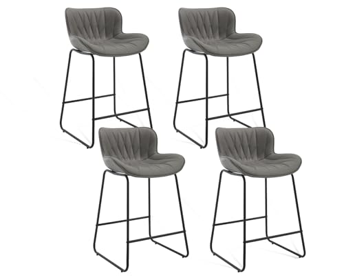 DAYALANE Barhocker 4er Set, Moderne Barstuhl mit Steppdesign Rückenlehne aus PU Kunstleder, Bar Stool mit Metallfüßen für Theke Küche Bistro Café Esszimmer, Grau DAYALANE Barhocker 4er Set, Moderne Barstuhl mit Steppdesign Rückenlehne aus PU Kunstleder, Bar Stool mit Metallfüßen für Theke Küche Bistro Café Esszimmer, Grau von DAYALANE