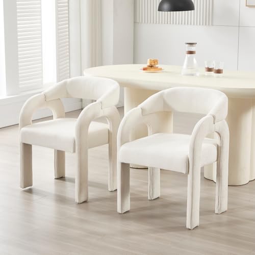 DAYALANE Barrel Esszimmerstühle 2er Set, Moderner Küchenstuhl Polsterstuhl mit Gebogene Rückenlehne aus Chenille, Wohnzimmerstuhl mit Holzbeinen für Esszimmer Wohnzimmer Küche Schlafzimmer, Weiß von DAYALANE