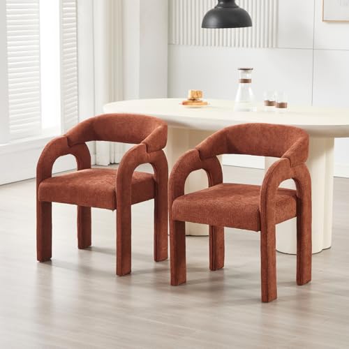 DAYALANE Barrel Esszimmerstühle 2er Set, Moderner Küchenstuhl Polsterstuhl mit Gebogene Rückenlehne aus Chenille, Wohnzimmerstuhl mit Holzbeinen für Esszimmer Wohnzimmer Küche Schlafzimmer, Orange von DAYALANE