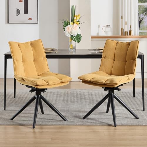 DAYALANE Drehbar Esszimmerstühle 2er Set, 360° Drehstuhl Küchenstuhl mit Doppelkissen Metallbeinen aus Chenille, Polsterstuhl Sessel für Wohnzimmer Esszimmer Arbeitszimmer Schlafzimmer, Gelb DAYALANE Drehbar Esszimmerstühle 2er Set, 360° Drehstuhl Küchenstuhl mit Doppelkissen Metallbeinen aus Chenille, Polsterstuhl Sessel für Wohnzimmer Esszimmer Arbeitszimmer Schlafzimmer, Gelb von DAYALANE