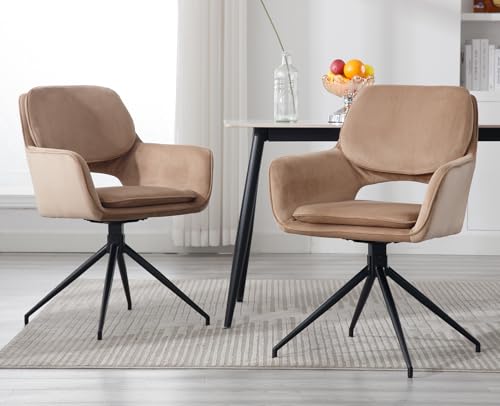 DAYALANE Drehbar Esszimmerstühle 2er Set, Drehstuhl Küchenstuhl Polsterstuhl mit Armlehnen Metallbeine aus Samt, für Esszimmer Wohnzimmer Küche Schlafzimmer Lounge, Braun von DAYALANE