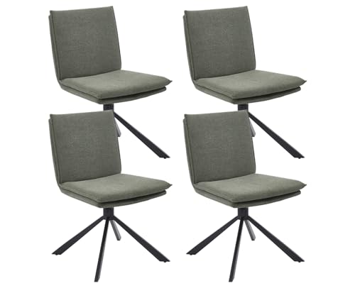 DAYALANE Drehbar Esszimmerstühle 4er Set, 360° Drehstuhl Küchenstuhl mit Doppelkissen Metallbeinen aus Leinen, Polsterstuhl Sessel für Wohnzimmer Esszimmer, Grün von DAYALANE