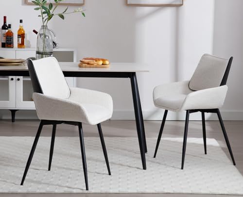 DAYALANE Esszimmerstühle 2er Set, Küchenstühle mit Armlehne Polsterstühle Sessel aus Chenille mit Metallbeine, für Esszimmer/Küche/Dining/Lounge Wohnzimmer, Haferfarben von DAYALANE