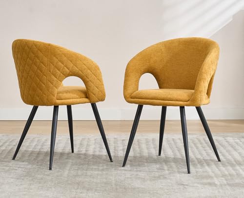DAYALANE Esszimmerstühle 2er Set, Küchenstuhl Polsterstuhl Esstischstühle Sessel mit Metallbeine Rückenlehne aus Chenille, für Esszimmer Wohnzimmer Schlafzimmer und Empfang, Gelb von DAYALANE