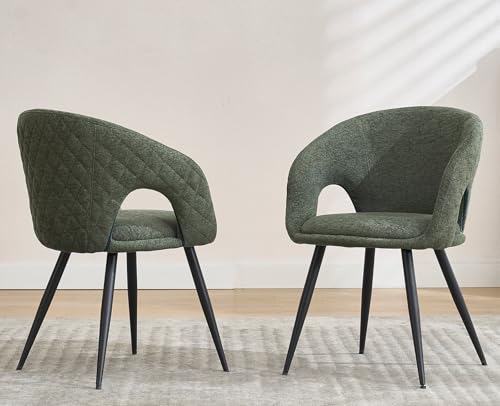 DAYALANE Esszimmerstühle 2er Set, Küchenstuhl Polsterstuhl Esstischstühle Sessel mit Metallbeine Rückenlehne aus Chenille, für Esszimmer Wohnzimmer Schlafzimmer und Empfang, Grün von DAYALANE