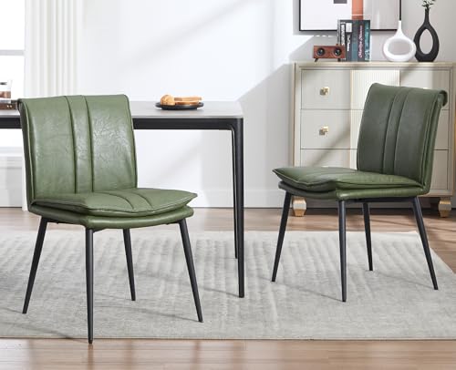 DAYALANE Esszimmerstühle 2er Set, Küchenstuhl Polsterstuhl mit Doppelkissen aus PU Kunstleder, Wohnzimmerstuhl mit Metallbeinen für Esszimmer Wohnzimmer Küche Schlafzimmer, Grün von DAYALANE