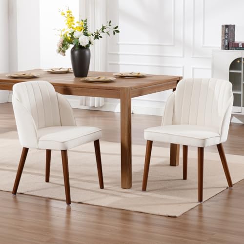 DAYALANE Esszimmerstühle 2er Set, Küchenstuhl Polsterstuhl mit Holzbeinen aus Samt, Getuftete Rückenlehne Wohnzimmerstuhl für Esszimmer Wohnzimmer Küche Schlafzimmer, Weiß von DAYALANE
