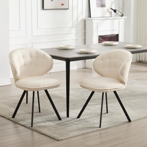 DAYALANE Esszimmerstühle 2er Set, Küchenstuhl Polsterstuhl mit Metallbeine aus Chenille, Gebogene Rückenlehne Wohnzimmerstuhl für Esszimmer Wohnzimmer Küche Schlafzimmer, Weiß von DAYALANE