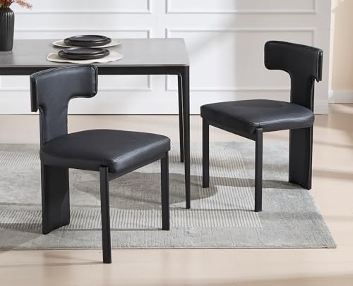 DAYALANE Esszimmerstühle 2er Set, Küchenstuhl Polsterstuhl mit Metallbeine aus PU Kunstleder, T-Förmige Gebogene Rückenlehne Wohnzimmerstuhl für Esszimmer Wohnzimmer Küche Schlafzimmer, Schwarz DAYALANE Esszimmerstühle 2er Set, Küchenstuhl Polsterstuhl mit Metallbeine aus PU Kunstleder, T-Förmige Gebogene Rückenlehne Wohnzimmerstuhl für Esszimmer Wohnzimmer Küche Schlafzimmer, Schwarz von DAYALANE