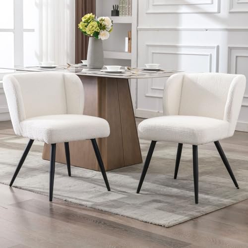DAYALANE Esszimmerstühle 2er Set, Moderne Küchenstühle mit Polsterung Metallfüßen aus Kunstfell, Wohnzimmerstühle ohne Armlehnen für Esszimmer Wohnzimmer Küche Schlafzimmer, Weiß DAYALANE Esszimmerstühle 2er Set, Moderne Küchenstühle mit Polsterung Metallfüßen aus Kunstfell, Wohnzimmerstühle ohne Armlehnen für Esszimmer Wohnzimmer Küche Schlafzimmer, Weiß von DAYALANE