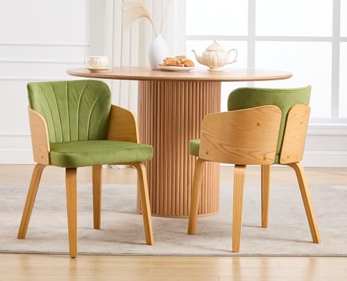 DAYALANE Esszimmerstühle 2er Set, Moderner Küchenstuhl Polsterstuhl mit Gebogene Rückenlehne Holzbeinen aus Samt, Wohnzimmerstuhl für Esszimmer Wohnzimmer Küche Schlafzimmer, Grün von DAYALANE