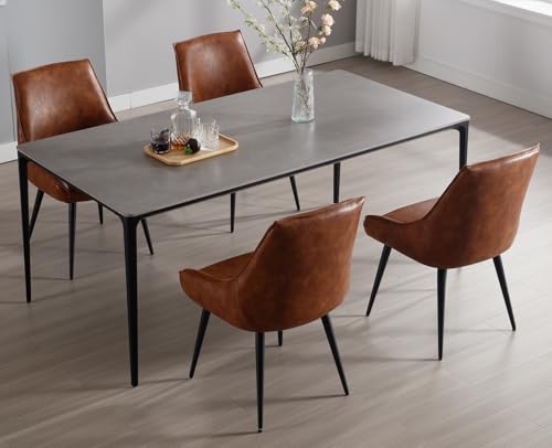 DAYALANE Esszimmerstühle 4er Set, Küchenstühle Polsterstuhl mit Armlehnen Rückenlehne Metallbeine aus PU Kunstleder, Modern Sessel für Esszimmer Küche Wohnzimmer Schlafzimmer Lounge, PU-Braun von DAYALANE