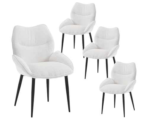 DAYALANE Esszimmerstühle 4er Set, Küchenstühle mit Armlehne Metallbeine Polsterstuhl aus Chenille, Modern Sessel für Esszimmer Küche Wohnzimmer Schlafzimmer, Weiß von DAYALANE