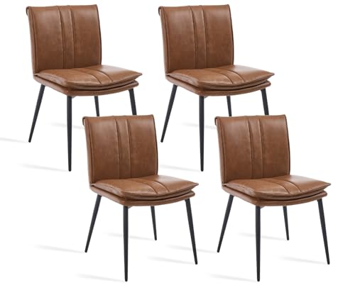 DAYALANE Esszimmerstühle 4er Set, Küchenstuhl Polsterstuhl mit Doppelkissen aus PU Kunstleder, Wohnzimmerstuhl mit Metallbeinen für Esszimmer Wohnzimmer Küche Schlafzimmer, Braun von DAYALANE