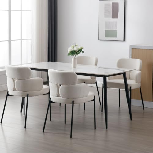 DAYALANE Esszimmerstühle 4er Set, Küchenstuhl Polsterstuhl mit Metallbeine aus Chenille, Gebogene Rückenlehne Wohnzimmerstuhl für Esszimmer Wohnzimmer Küche Schlafzimmer, Beige von DAYALANE