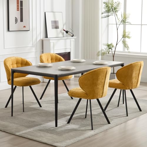DAYALANE Esszimmerstühle 4er Set, Küchenstuhl Polsterstuhl mit Metallbeine aus Chenille, Gebogene Rückenlehne Wohnzimmerstuhl für Esszimmer Wohnzimmer Küche Schlafzimmer, Gelb DAYALANE Esszimmerstühle 4er Set, Küchenstuhl Polsterstuhl mit Metallbeine aus Chenille, Gebogene Rückenlehne Wohnzimmerstuhl für Esszimmer Wohnzimmer Küche Schlafzimmer, Gelb von DAYALANE