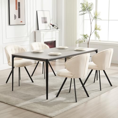 DAYALANE Esszimmerstühle 4er Set, Küchenstuhl Polsterstuhl mit Metallbeine aus Chenille, Gebogene Rückenlehne Wohnzimmerstuhl für Esszimmer Wohnzimmer Küche Schlafzimmer, Weiß von DAYALANE