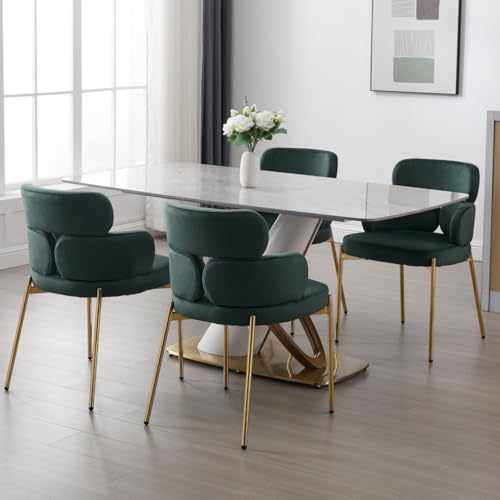 DAYALANE Esszimmerstühle 4er Set, Küchenstuhl Polsterstuhl mit Metallbeine aus Samt, Gebogene Rückenlehne Wohnzimmerstuhl für Esszimmer Wohnzimmer Küche Schlafzimmer, Grün von DAYALANE