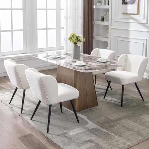 DAYALANE Esszimmerstühle 4er Set, Moderne Küchenstühle mit Polsterung Metallfüßen aus Kunstfell, Wohnzimmerstühle ohne Armlehnen für Esszimmer Wohnzimmer Küche Schlafzimmer, Weiß von DAYALANE